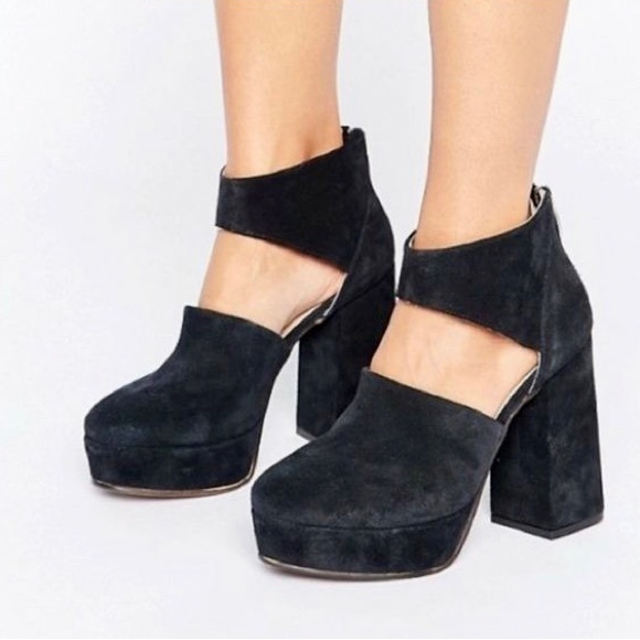 Free People Luxor Platforms round toe cutout black suede platform clog heels - Picture 4 of 12